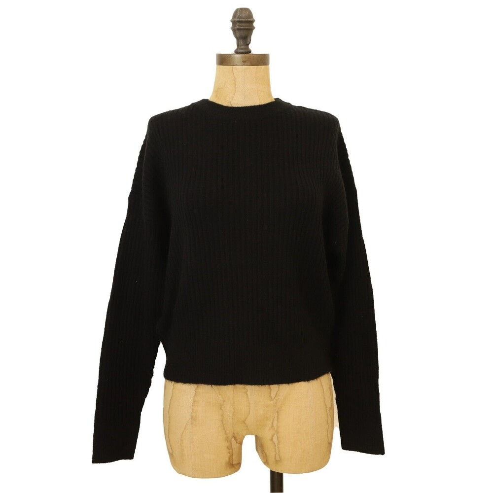 Elodie Crew Neck Sweater Top Size XS Ribbed Knit Raglan Black NWT B70